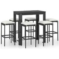 vidaXL Ensemble bar de jardin 7 pièces avec coussins Poly rotin noir