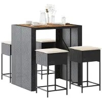 vidaXL Ensemble de bar de jardin 5 pcs avec coussins noir poly rotin