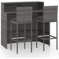 vidaXL Ensemble bar de jardin 3 pièces avec coussins Gris
