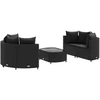 vidaXL Ensemble de salon de jardin 5 pièces avec coussins noir poly rotin