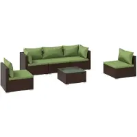 vidaXL Ensemble de salon de jardin 6 pièces avec coussins Poly rotin brun
