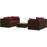vidaXL Ensemble de salon de jardin 5 pièces avec coussins Poly rotin brun