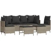 vidaXL Ensemble de salon de jardin 5 pièces avec coussins gris clair Poly rotin