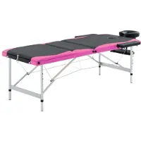vidaXL Table de massage pliable 3 zones Aluminium Noir et rose