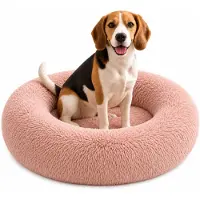 Belviona Lit pour chien Donut, lit douillet en peluche avec rembourrage doux, maintien sûr & bord ergonomique, 80 cm de diamètre, vieux rose
