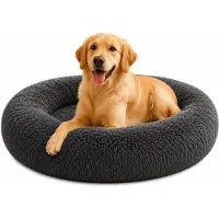 Belviona Lit pour chien Donut, lit douillet en peluche avec rembourrage moelleux, maintien sûr & bord ergonomique, 100 cm de diamètre, anthracite