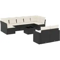 vidaXL Ensemble de 10 canapés de jardin avec coussins noir poly rotin