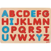 Goki Puzzle en bois alphabet - - Méthode Montessori (réf.57453) - Voyelles bleues - Consonnes rouges - 3-6 ans
