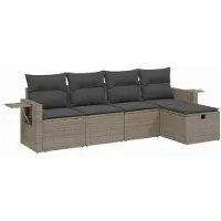 vidaXL Ensemble de salon de jardin 5 pièces avec coussins Gris Poly rotin