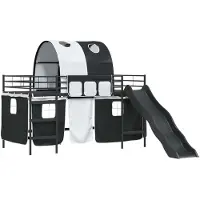 vidaXL Lit superposé pour enfants avec rideaux, noir, 80 x 200 cm, en métal