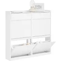 SoBuy Meuble à Chaussures 4 Portes 2 Tiroirs Blanc 98x19x95cm