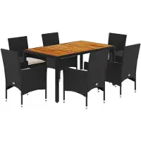 vidaXL Ensemble de jardin 7 pièces avec coussins Noir Poly rotin Acacia
