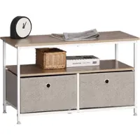 CALICOSY - Table basse 2 tiroirs et 2 tablettesReproduction chêne clair L80 cm - LISA