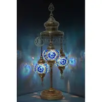 Halay Lampadaire turc avec 3 boules en mosaïque bleues – Lampe orientale fabriquée à la main pour une lumière d'ambiance