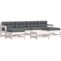 vidaXL Ensemble salon de jardin 7 pièces avec coussins Blanc bois massif
