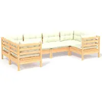 vidaXL Ensemble salon de jardin 6 pièces avec coussins Crème Pin