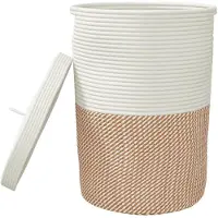 vidaXL Panier de rangement et couvercle marron et blanc Ø37x50cm coton