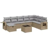 vidaXL Ensemble de salon de jardin 9 pièces avec coussins beige Poly rotin