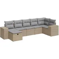 vidaXL Ensemble de salon de jardin 7 pièces avec coussins Beige Poly Rattan