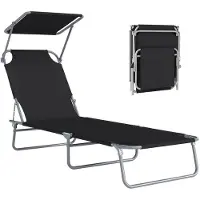 Outsunny Transat Bain De Soleil Pliable Grand Confort Dossier Et Pare-Soleil Réglable Multi-Positions