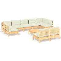 vidaXL Ensemble salon de jardin 10 pièces avec coussins crème pin massif