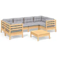 vidaXL Ensemble de salon de jardin 7 pièces avec coussins gris en pin