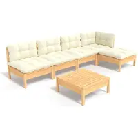 vidaXL Ensemble salon de jardin 6 pièces avec coussins Crème Pin