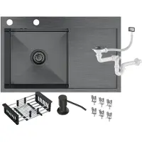 Granitan | Évier en acier - Évier 1 bac - 77,8 x 48,8 cm - Carré - Noir - Avec siphon - Avec kit d'accessoires - Bari