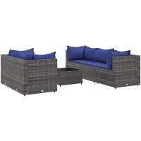 vidaXL Ensemble salon de jardin 6 pièces avec coussins Gris Poly rotin