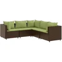 vidaXL Ensemble de salon de jardin 5 pièces avec coussins Marron Poly Rattan
