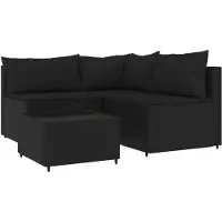 vidaXL Ensemble salon de jardin 4 pièces avec coussins noir poly rotin