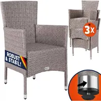 Casaria Chaise de jardin en polyrotin, lot de 3, crème, empilable