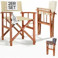 Casaria Chaise de réalisateur haut de gamme crème, lot de 2, en bois d'eucalyptus certifié FSC, rembourrée