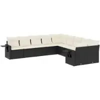 vidaXL Ensemble de 10 canapés de jardin avec coussins noir poly rotin