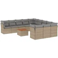 vidaXL Ensemble de 12 canapés de jardin avec coussins Beige Poly Rattan