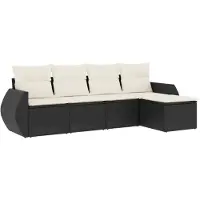 vidaXL Ensemble de salon de jardin 5 pièces avec coussins noir poly rotin