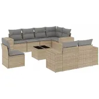 vidaXL Ensemble de salon de jardin 9 pièces avec coussins beige Poly rotin