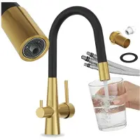 Granitan | Mitigeur de cuisine Fluo - Or - 3 voies avec filtre - Orientable - Peu encombrant - Haute qualité