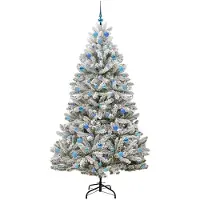 vidaXL Sapin de Noël artificiel Vert et blanc 210 cm PVC et métal
