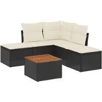 vidaXL Ensemble de salon de jardin 6 pièces avec coussins noir poly rotin
