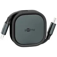 Goobay 77424 Câble USB-C auto-enroulant, 1 m, noir,argenté, noir-argenté - Câble de charge avec 15 W dans un boîtier robuste