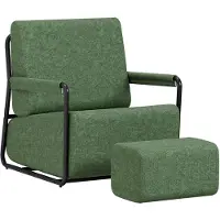 SoBuy Fauteuil relax vert moderne avec pouf assorti et cadre métal robuste Fauteuil rembourré avec pouf assorti FST99-SY