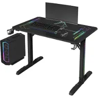 Ultradesk FREEZE V2 ULTRA-GLASS schwarz / Gaming-Tisch / 109 x 69 x 75 cm / LED-Beleuchtung, Bureau gaming, Noir