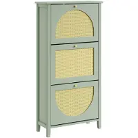SoBuy Meuble à chaussures vert 3 portes rotin