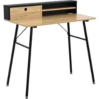 En.casa Bureau "Var" avec 2 compartiments et 1 tiroir, dimensions 93 x 90 x 50 cm, structure métallique, finition noire/aspect chêne