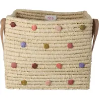 Rice Panier Raffia Square With Dots And Leather Handles