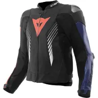 Dainese Super Speed 5, veste en cuir ,Noir/Bleu/Rouge Néon ,56