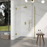 FortiFura Galeria Cabine de douche - 90x100x200cm - scharnières - barre de renfort - poignée plat - verre clair - Laiton brossé PVD SW1122548/SW1122564/SW797910/SW797915
