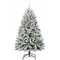 vidaXL Sapin de Noël artificiel Vert et blanc 150 cm PVC et métal