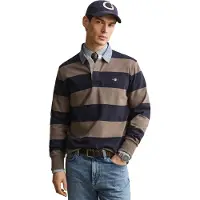 Gant pour homme. 2004083 Polo Heavy rayé avec col chambray taupe (M), Casuel, Coton, Manche longue